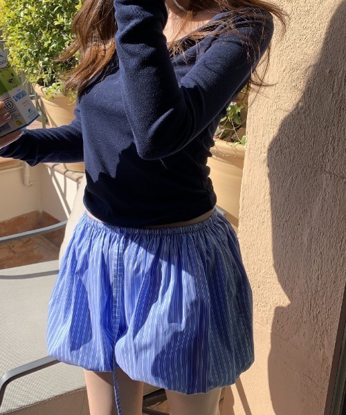 パンツ ストライプバルーンシルエットショートパンツ レディース