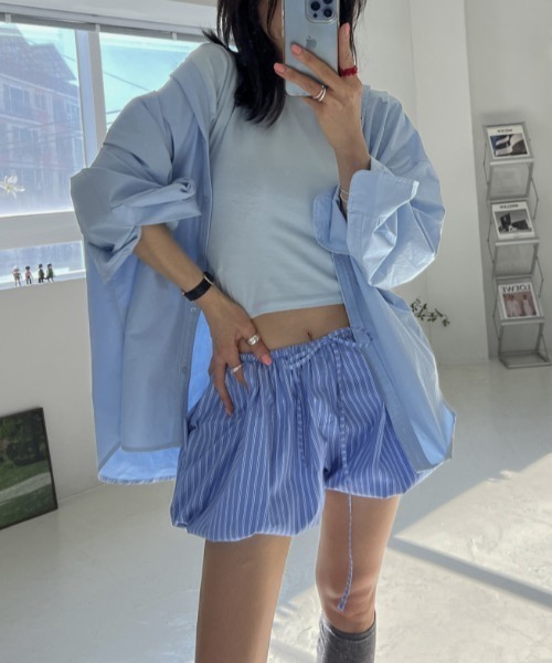 パンツ ストライプバルーンシルエットショートパンツ レディース