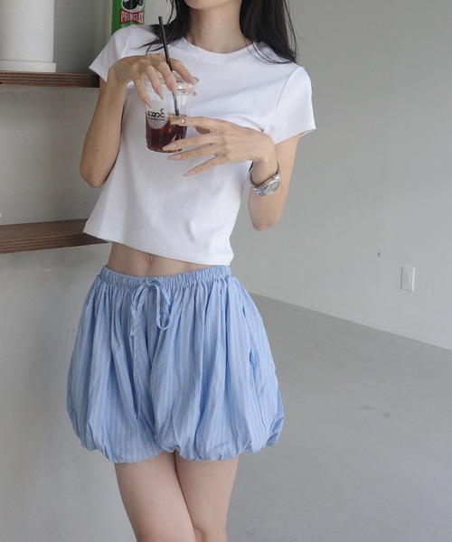 パンツ ストライプバルーンシルエットショートパンツ レディース
