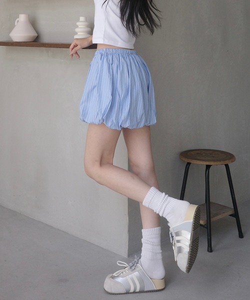 パンツ ストライプバルーンシルエットショートパンツ レディース