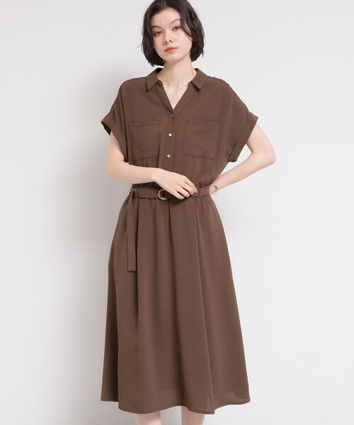 ブラウン 半袖 フレアワンピース THE SHOP TK ワンピース 半袖 「S-XL/ひんやり/防しわ」欲しいが詰まっ
