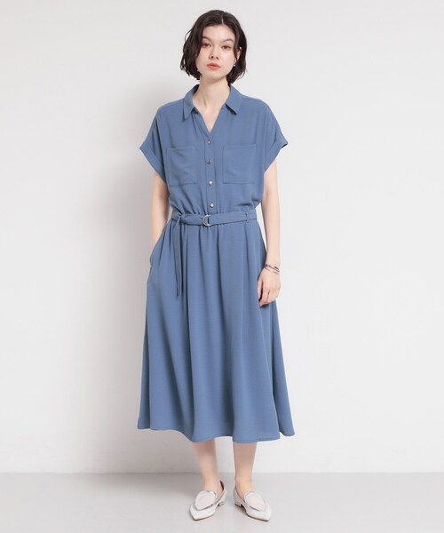 34／XS〜S】CELFORD フィット＆フレアワンピース ネイビー 半袖 34／XS