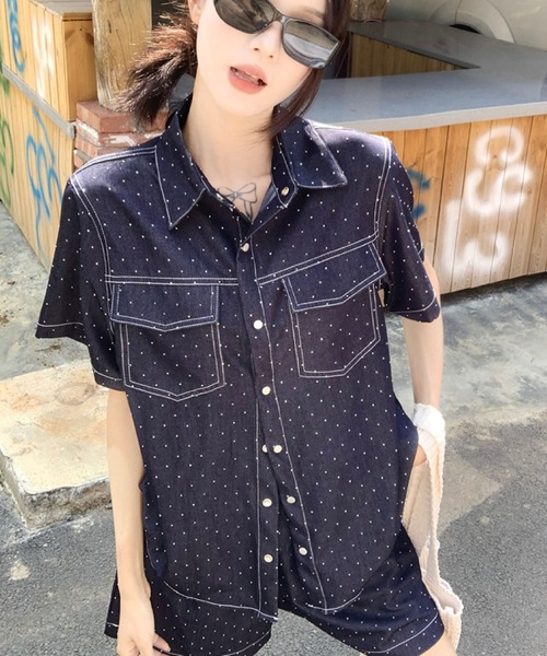 2ly2 セットアップ ドットデニムセットアップ 半袖シャツ×ショート