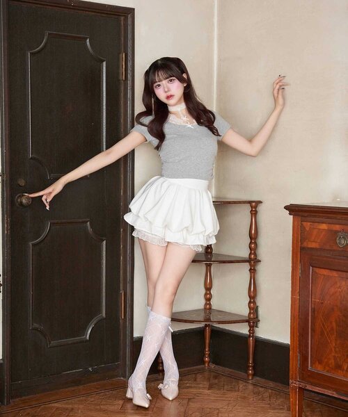 スカート Belle Charme Balloon Lace Mini Skirt OLIVE des OLIVE（オリーブデオリーブ） スカート 「Belle Charme