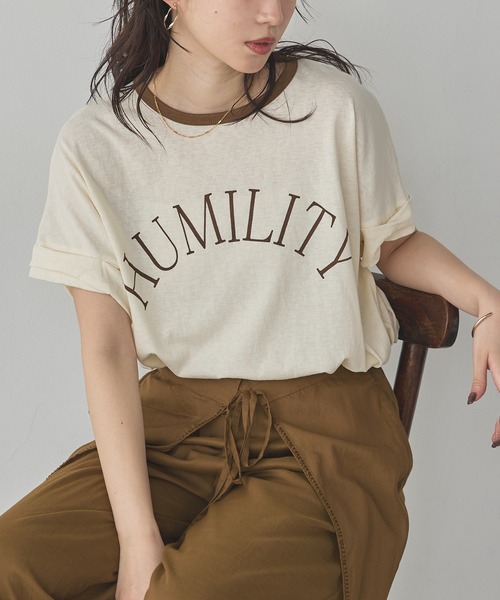 hunch（ハンチ） tシャツ 半袖 ビンテージスラブ ネック配色ロゴT