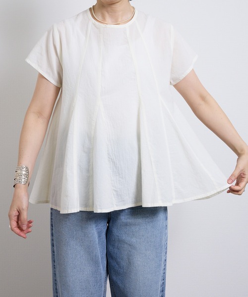 vent blanc（ヴァンブラン） tシャツ コットンボイルパネルブラウス 