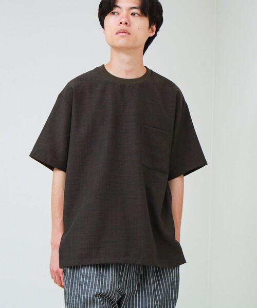 GLOSTER（グロスター） tシャツ 「布帛ライクできれい見え」麻混サイド