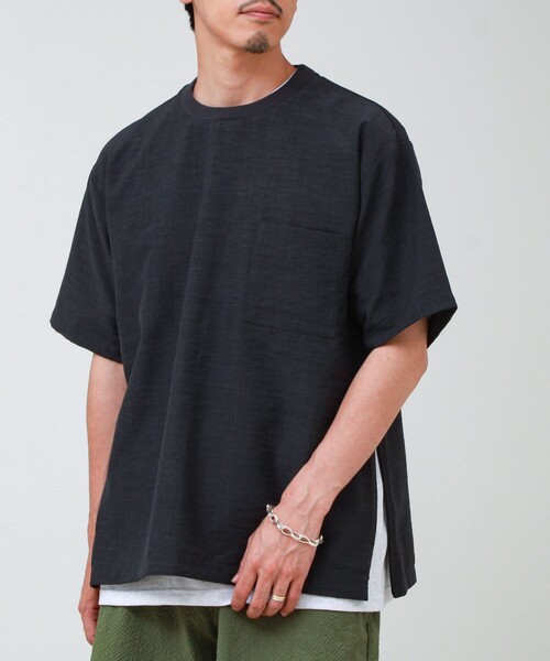 GLOSTER（グロスター） tシャツ 「布帛ライクできれい見え」麻混サイド