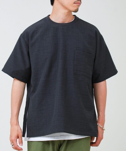 GLOSTER（グロスター） tシャツ 「布帛ライクできれい見え」麻混サイド