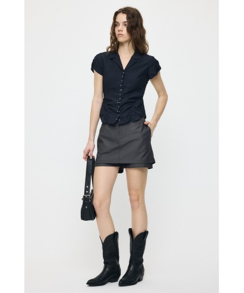 MOUSSY（マウジー） ブラウス シャツ 半袖 STUDDED OPEN COLLAR シャツ 