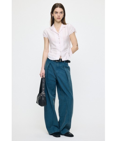 MOUSSY（マウジー） ブラウス シャツ 半袖 STUDDED OPEN COLLAR シャツ