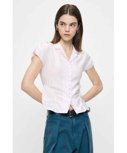 MOUSSY（マウジー） ブラウス シャツ 半袖 STUDDED OPEN COLLAR シャツ
