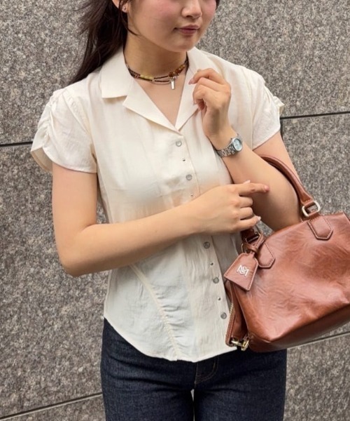 MOUSSY（マウジー） ブラウス シャツ 半袖 STUDDED OPEN COLLAR シャツ 