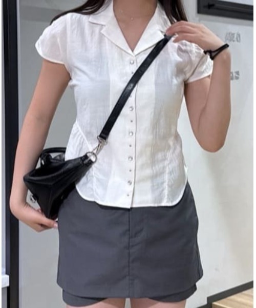 MOUSSY（マウジー） ブラウス シャツ 半袖 STUDDED OPEN COLLAR シャツ