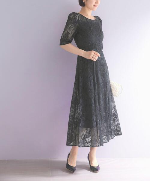 ワンピース 半袖 kaene スパンコールアネモネドレス : ZOZOTOWN Yahoo