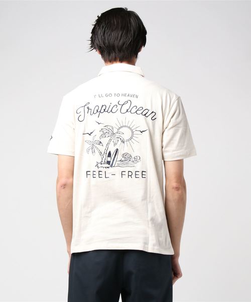 STYLEBLOCK ポロシャツ コットン天竺バック刺繍4ボタン半袖