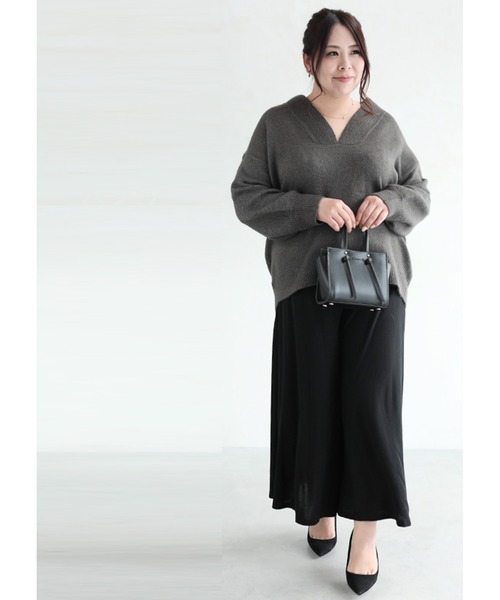 cawaii ニット セーター ぽっちゃりさん用 深Vニットトップス