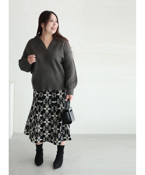 cawaii ニット セーター ぽっちゃりさん用 深Vニットトップス
