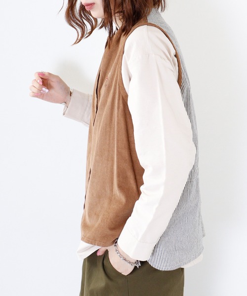 Emago ベスト ジレ EMAGO ラッパ刺繍ベスト レディース