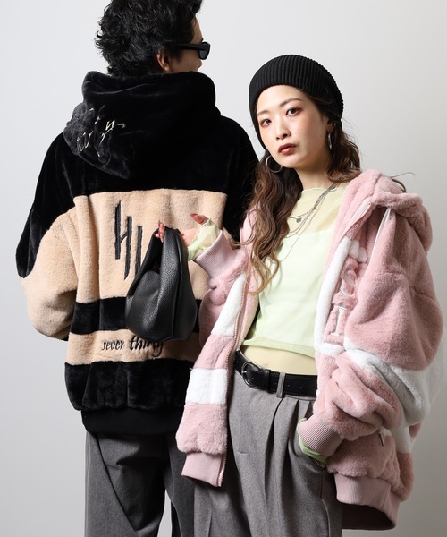 RE730 ブルゾン アウター Eco fur color blouson / エコファー配色