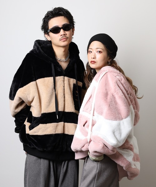RE730 ブルゾン アウター Eco fur color blouson / エコファー配色