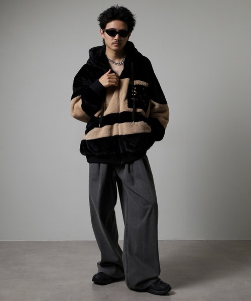 ジャケット・アウター popo RE730 ブルゾン アウター Eco fur color blouson / エコファー配色