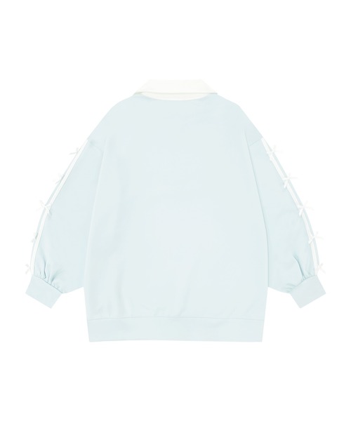 Honey Cinnamon トレーナー スウェット 袖ラインリボンハーフジップ  