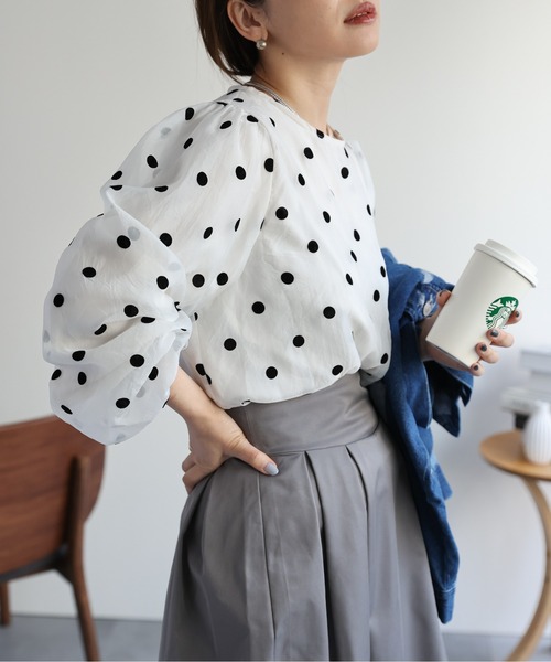 ドットジャガードオーガンジーバルーンブラウス Vin｜ドットジャガードオーガンジーバルーンブラウス | Rakuten