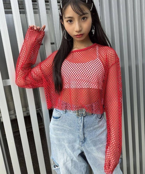 トップス 130 RandS/R tシャツ カットオフメッシュロンT キッズ 子供服 女の子