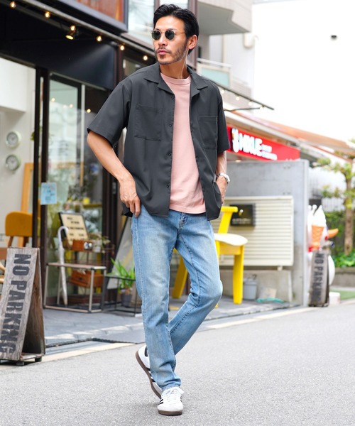 JIGGYS SHOP シャツ リネンライクオープンカラー半袖シャツ