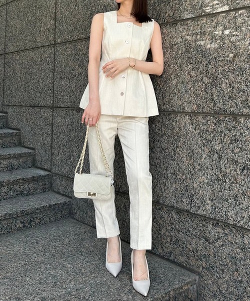 anuans パンツ バンピーストライプジャガードスリムストレート
