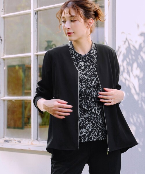 ヨリ　バックフリルブルゾンカットソー　グレー ヨリ バックフリルブルゾンカットソー グレー バックフリルブルゾン