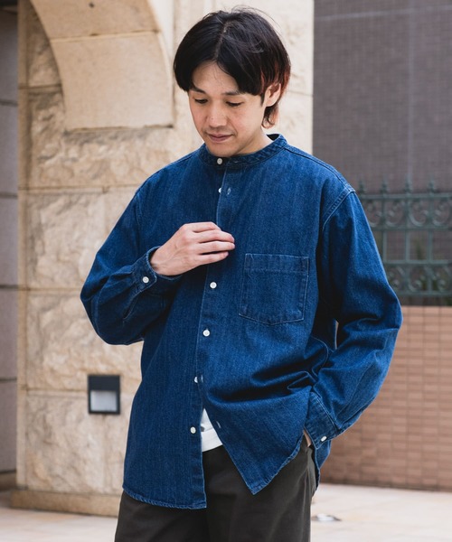 URBAN RESEARCH DOORS シャツ デニムバンドカラーシャツ メンズ