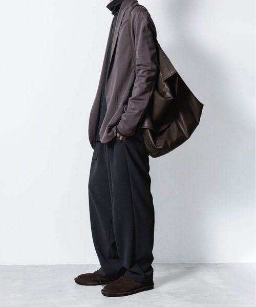 ATTACHMENT コットンダブルフェイスノーカラーカーディガン BLACK ATTACHMENT カーディガン コットンダブルフェイス カラーレス