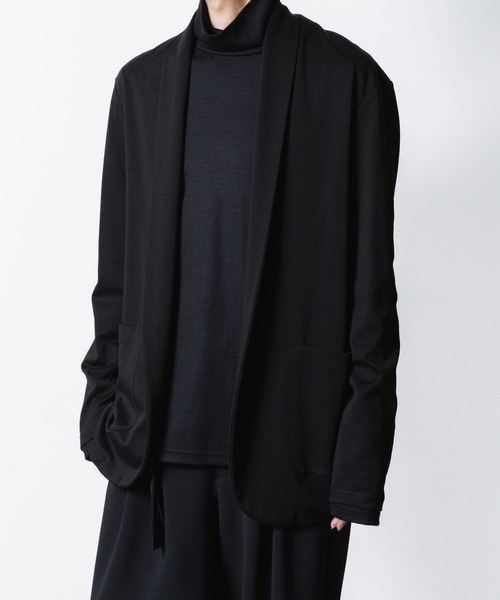 ATTACHMENT コットンダブルフェイスノーカラーカーディガン BLACK ATTACHMENT カーディガン コットンダブルフェイス カラーレス