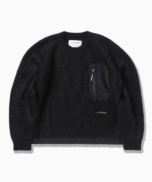 and Wander ブラック フリース セーター and wander セーター ニット wander/アンドワンダー Mohair Wool