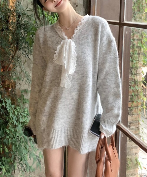 にかりな様用 AsRiRe ニット セーター 2種類選ぶ 異素材ドッキング vネックレース
