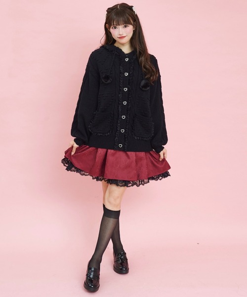 Secret Honey カーディガン フード付ハートモチーフニットカーディガン 
