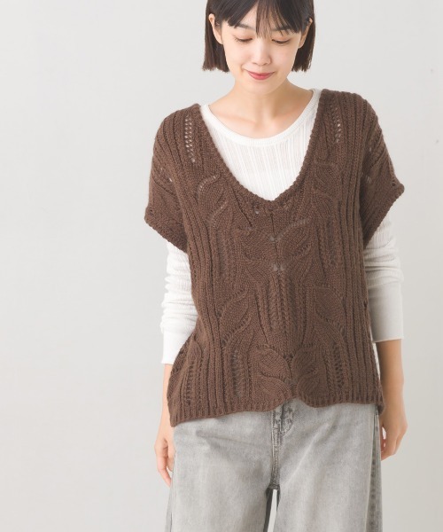 美品✨24AWナゴンスタンス アシンメトリー ケーブル ニット ベスト M OMNES（オムネス） ベスト ジレ アクリルウールVネックケーブル編み