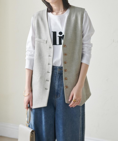 【値下げ】 ベスト ジレ Lサイズ RANAN（ラナン） ベスト ジレ ボタンデザインオーバーサイズジレ