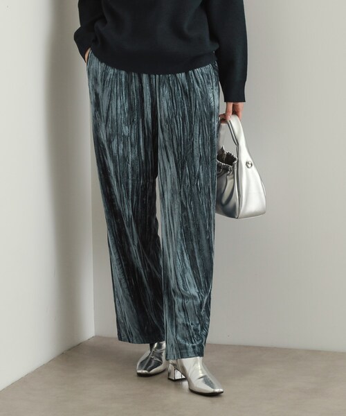 seyto / クラッシュベロアワイドフレアパンツ ブルー サイズ0　完売品 OPAQUE.CLIP（オペークドットクリップ） パンツ クラッシュベロア