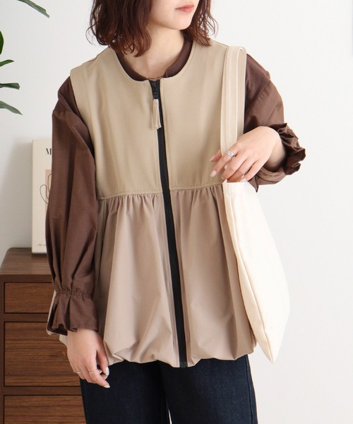 ベスト ジレ EGLANTINE バルーンジップストレッチベスト レディース