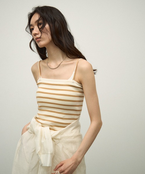 ブラウス シャツ 「3Piece Set」 Striped Knit Crepe Shirt Setup / 「3点セット」涼感ラッシュガードセットア セール】【3Piece Set】 Striped Knit Crepe Shirt Setup / 【3