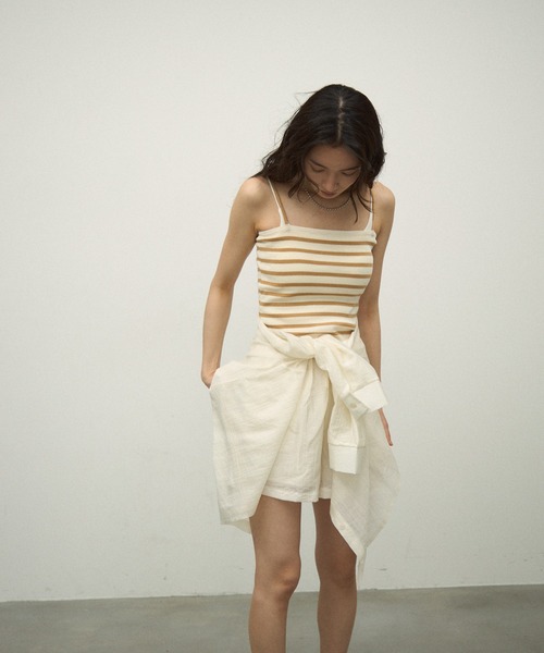 ブラウス シャツ 「3Piece Set」 Striped Knit Crepe Shirt Setup / 「3点セット」涼感ラッシュガードセットア セール】【3Piece Set】 Striped Knit Crepe Shirt Setup / 【3
