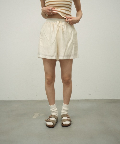 ブラウス シャツ 「3Piece Set」 Striped Knit Crepe Shirt Setup / 「3点セット」涼感ラッシュガードセットア ブラウス シャツ 「3Piece Set」 Striped Knit Crepe Shirt