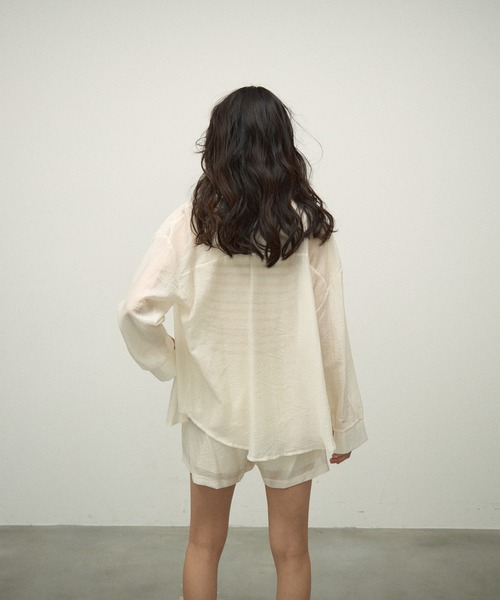ブラウス シャツ 「3Piece Set」 Striped Knit Crepe Shirt