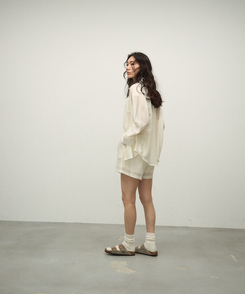 ブラウス シャツ 「3Piece Set」 Striped Knit Crepe Shirt Setup / 「3点セット」涼感ラッシュガードセットア ブラウス シャツ 「3Piece Set」 Striped Knit Crepe Shirt