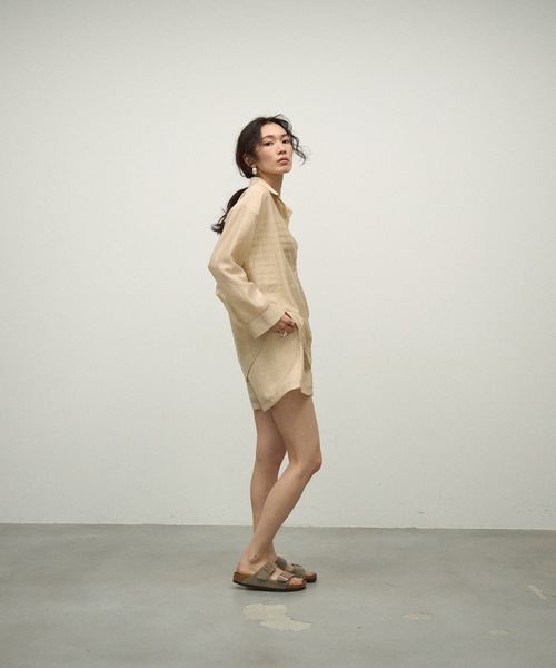 ブラウス シャツ 「3Piece Set」 Striped Knit Crepe Shirt