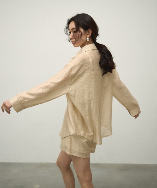 ブラウス シャツ 「3Piece Set」 Striped Knit Crepe Shirt Setup