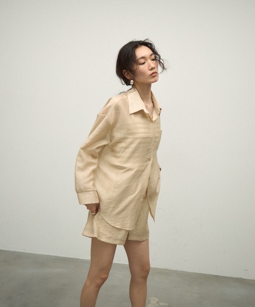ブラウス シャツ 「3Piece Set」 Striped Knit Crepe Shirt